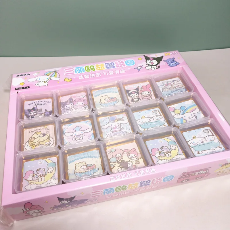 30pcs/box Cartoon Sanrio Mini Kuromi My Melody Pochacco Puzzle Toys Hello Kitty Stamping Stickers DIY Jigsaw Stickers Girl Gift