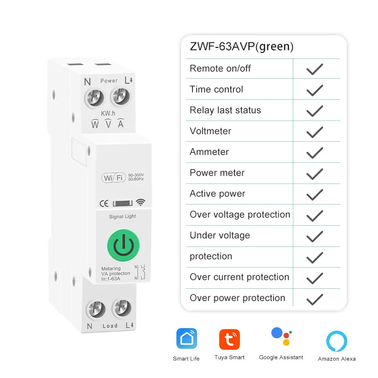 Tuya smart Wifi circuit breaker with metering mobile phone remote control timing switch APP Tuya function software