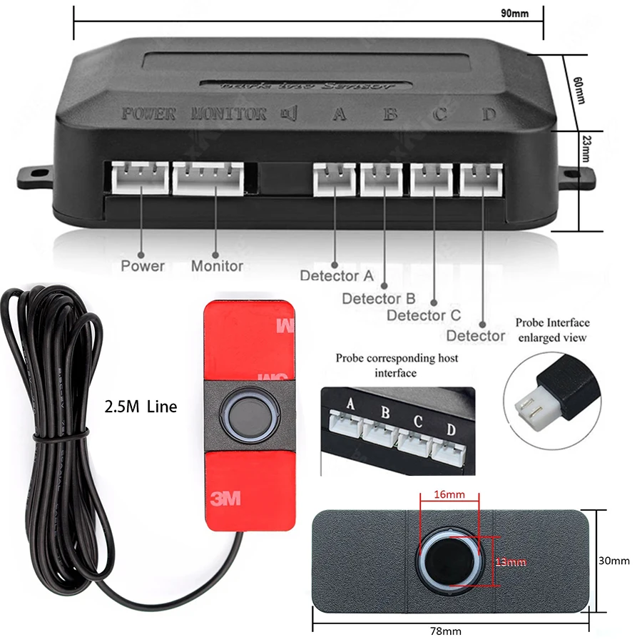 parking sensors for cars LEDParking Sensor 13mm ParkingSensor Kit System Backlight Display Kit Backup Detector Assistant 4Probes