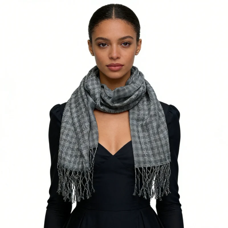 

Deep Fringe Adds Movement Grey Acrylic Scarf With Fringe For Evening Wear,Scarf,vacation,daily Life,evening Party For Women Men