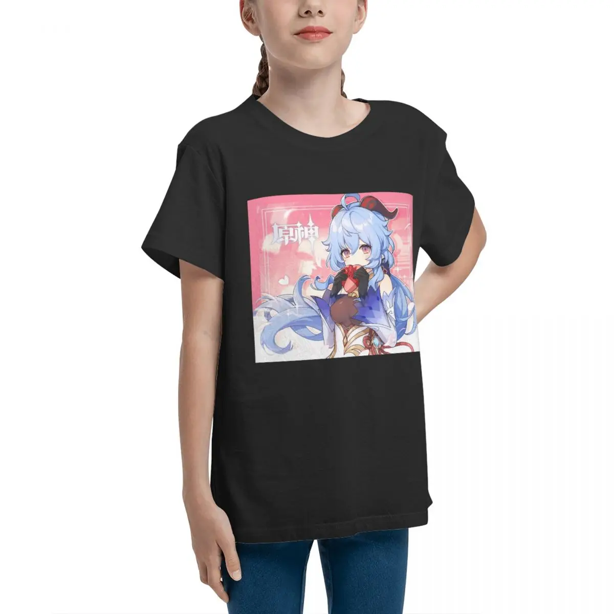 Genshin Impact - Ganyu Valentine Official Artwork Adolescents Basic Short Sleeve T-Shirt Round neck Tees Graphic Top quality