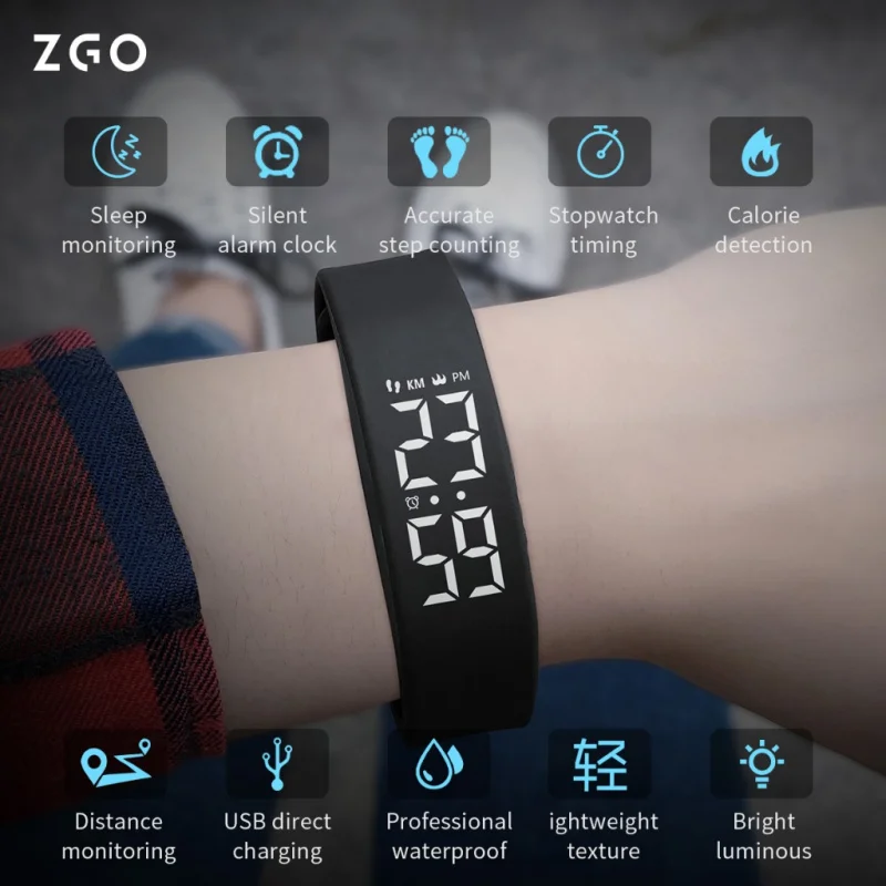 ZGO Multifunctional Watch For Men Boys Girls Sports IP65 Waterproof Pedometer Chronograph Alarm Clock 663X