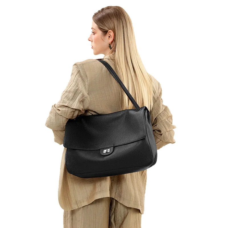 Classic Women’s Burgundy Leather Bag Women's Genuine Leather Bag Vintage Stylish Big Black Tote Bags Designer Brown Shoulder Bag