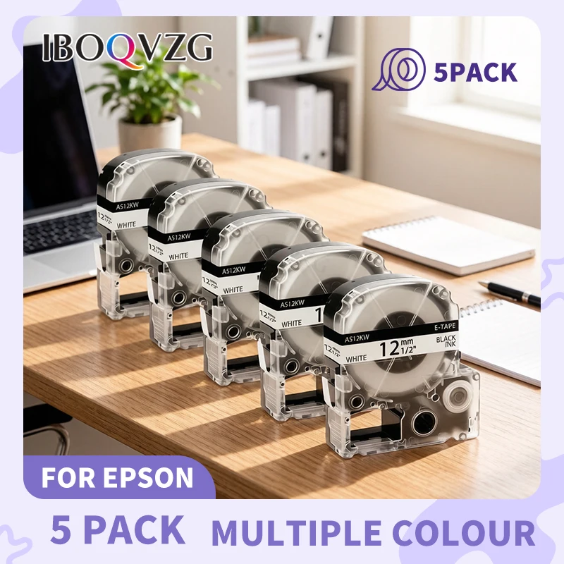 5PCS SS9KW SS12KW 6/9/12/18/24mm Label Tape Compatible for Epson LabelWorks Lw400 LK4WBN LC-4WBN LC 4WBN9 Cartridge LW-300 Maker