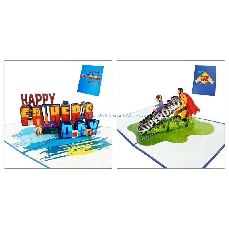 

G6KA 3D for Pop Up Happy Father's Day Card Art Greeting Cards Blessing Thank for Father Husband Son Birthday Festival Gift