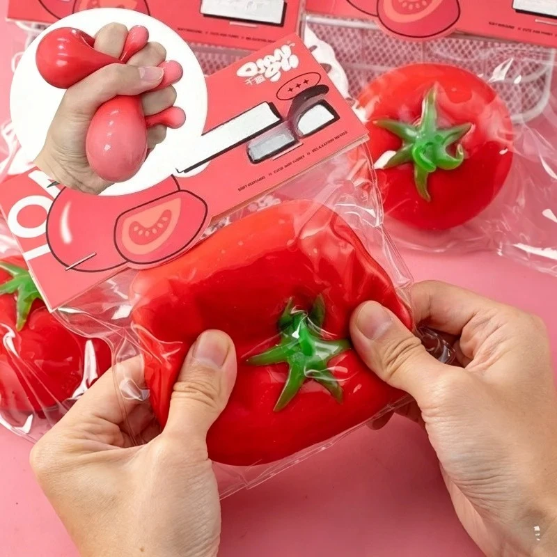 Fake Food Squishy Fluid Tomato Stress Relief Squeeze Toys Slow Rising Simulation Fruit Sensory Fidget Toy Anxiety Relief Gift