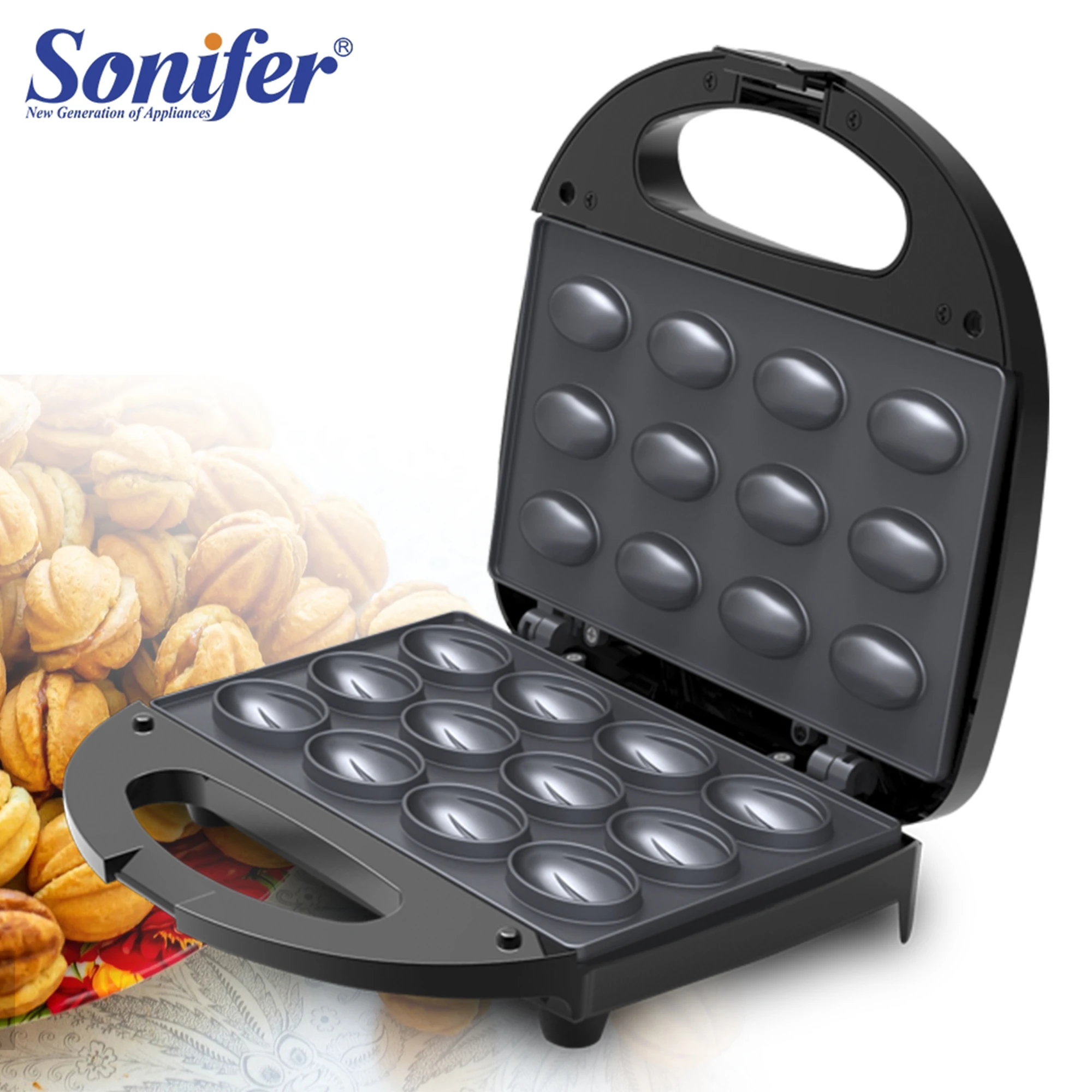 Electric Walnut Cake Waffle Maker With Nuts 12 Holes Cooking Kitchen Biscuits Making for Baking Business Nuts Waffle Sonifer