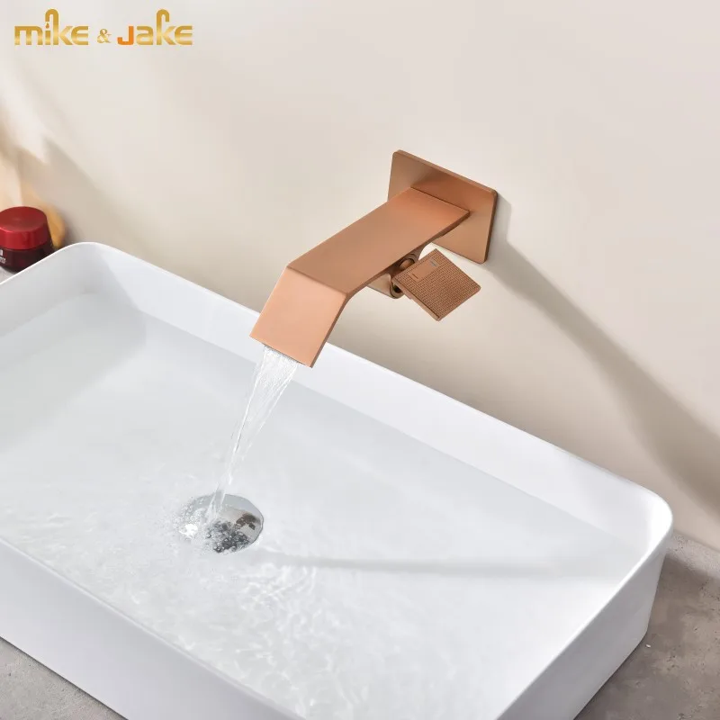 Rose gold brush build in faucet concealed embedded waterfall tap cold and hot wash basin embedded faucet