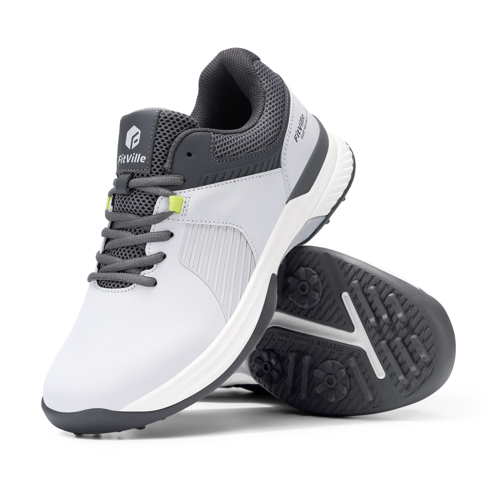 FitVille Wide Men's Golf Shoes Water Resistant Professional Golfing Sneakers Outdoor Spiked Golf Sports Shoes for Men Relif Pain