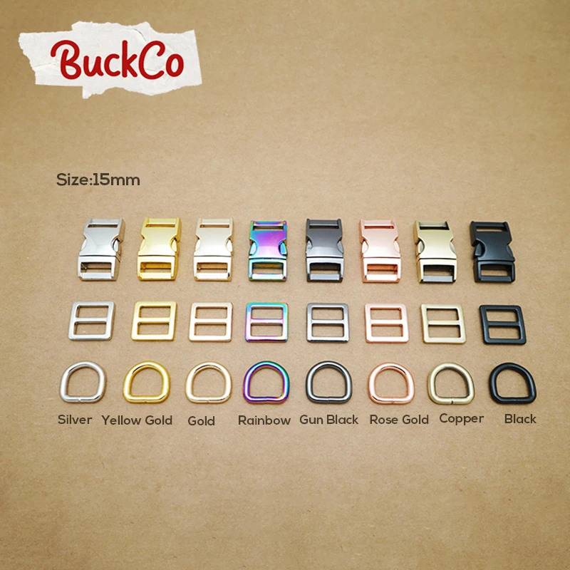 20pcs/lot(metal buckle+Tri-Glid+D ring/set)for garment luggage backpack dog collar DIY accessory 8 Colours 15mm to 30mm 4 sizes