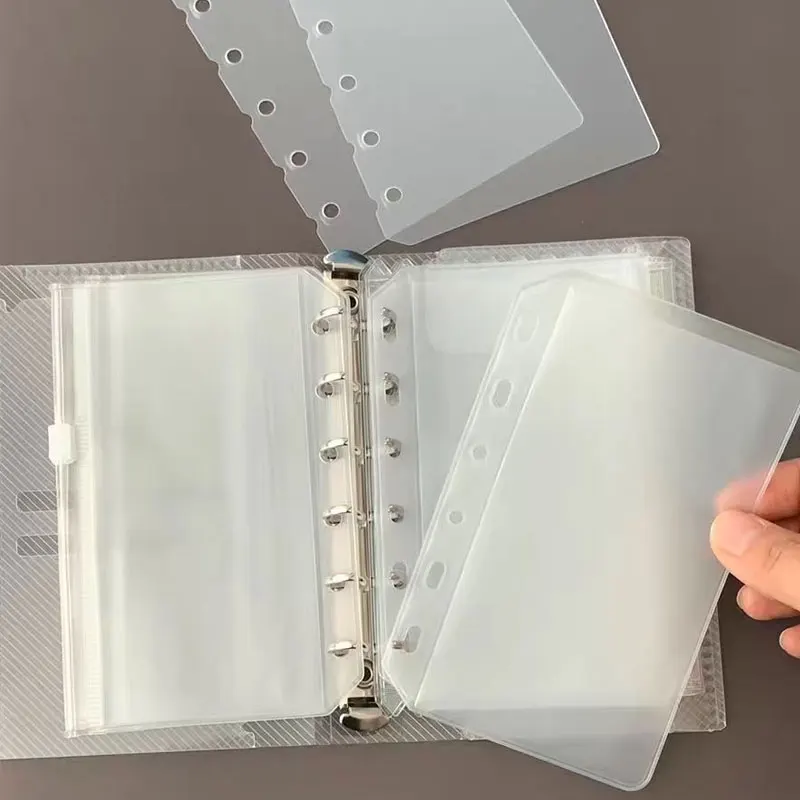 5Pcs A7 6-Hole PVC Loose Leaf Bags Binder Budget Pouches Photocards Collect Book Pocket Notebook Insert Pages Notebook Planner