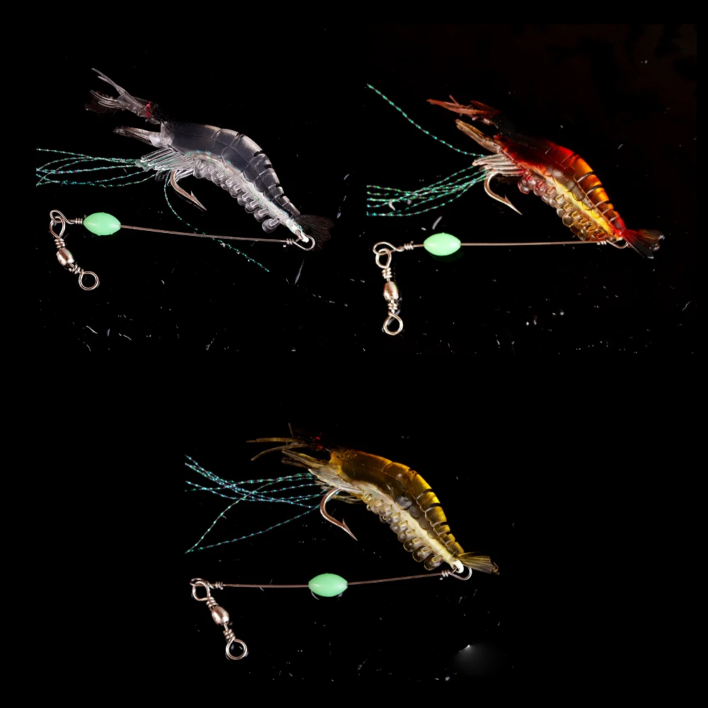 

Shrimp Fishing Lure 3pcs Luminous Soft Bait with Hook Realistic Simulation Rubber Bait for Perch Catfish Saltwater