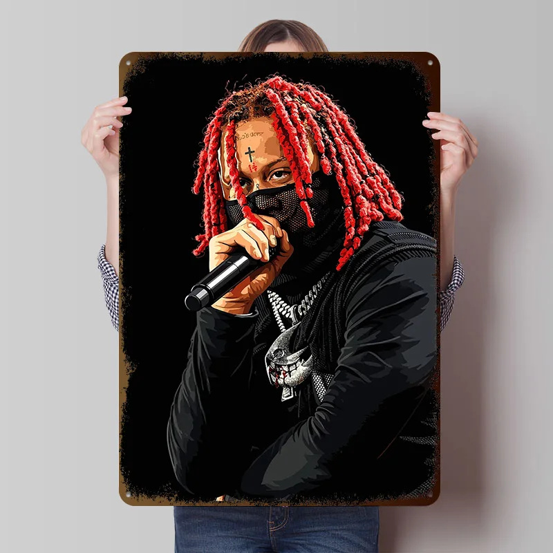 Trippie Redd Pixel Art Tinplate Poster Customized Wall Art Vintage Metal Signs Retro Plates for Home Decor Room Gamer Decoration
