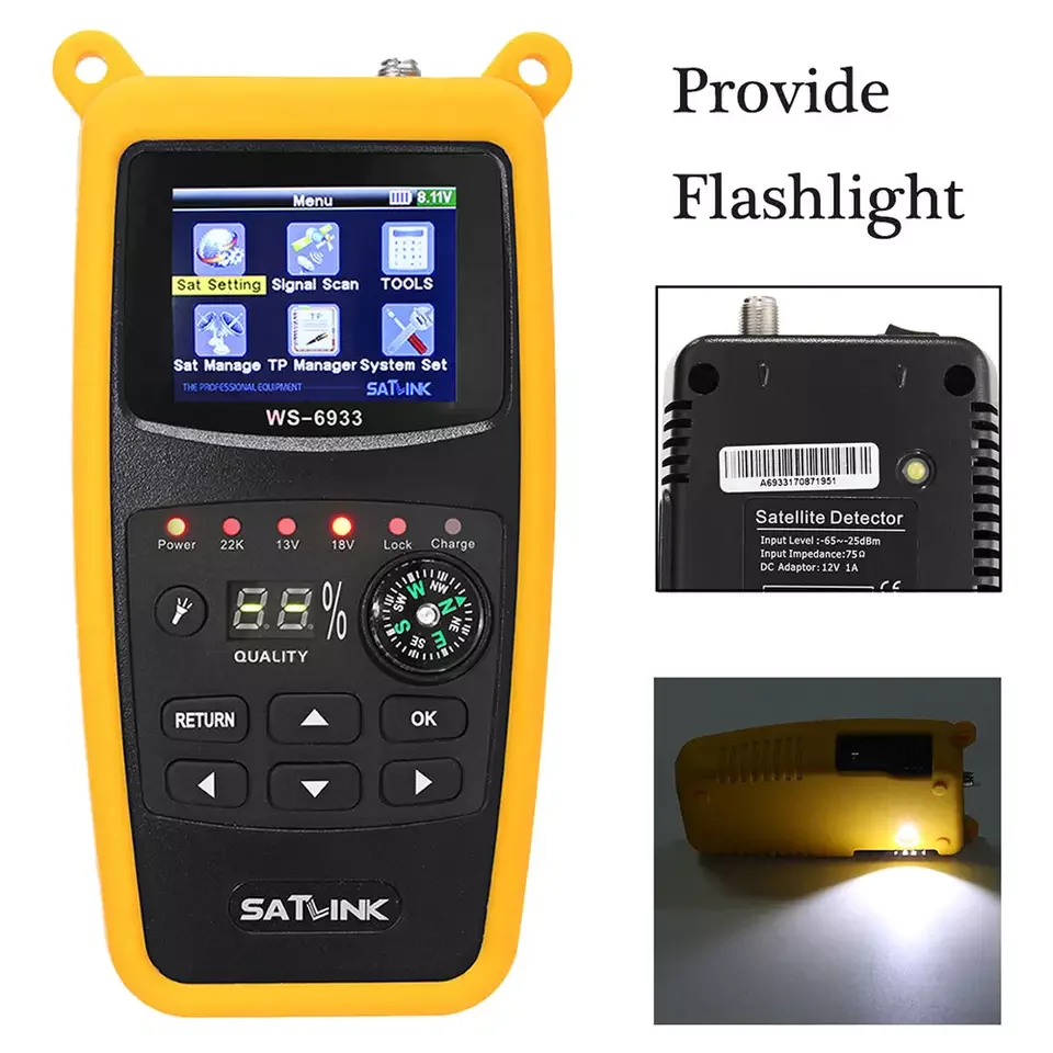 

Original Satellite Finder Satlink WS-6933 Digital Satfinder DVB-S2 2.1 Inch LCD Display FTA C&KU Band Sat Meter Lithium Battery