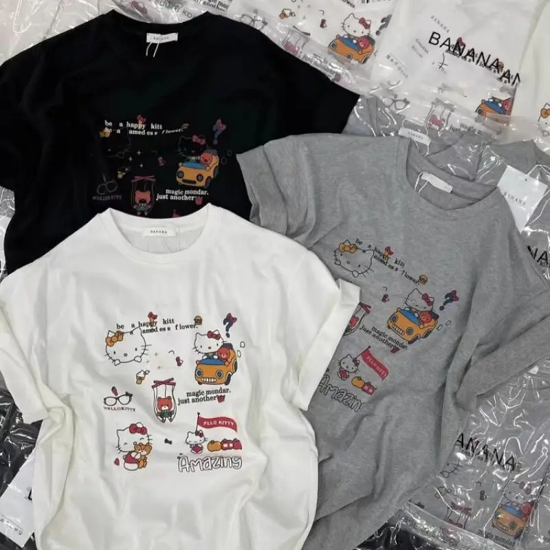 2026 Summer Women's T-Shirt Hello Kitty Age Reduction New Loose Casual Cartoon Round Neck Short Sleeve Tops Cute Versatile Print