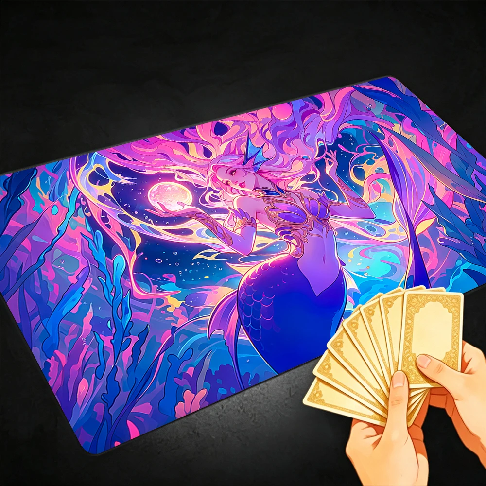 Elegant Mermaid TCG Playmat Magic Playmat with Stitched Edge Anti-slip base 60X35cm Gathering Gaming Mat Trading Card Game