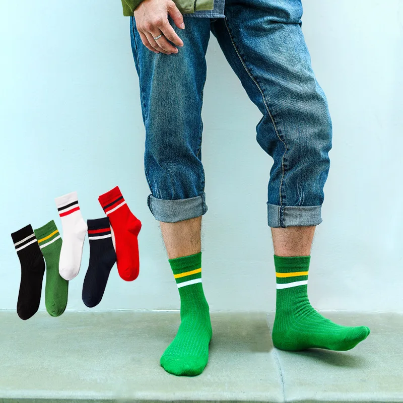 1/3 Pairs القطن الرجال الجوارب موضة جديدة عادية تنفس نشط سوكس عالية الجودة الرجال مخطط العصرية طويلة جورب Meias الاتحاد الأوروبي 39-44