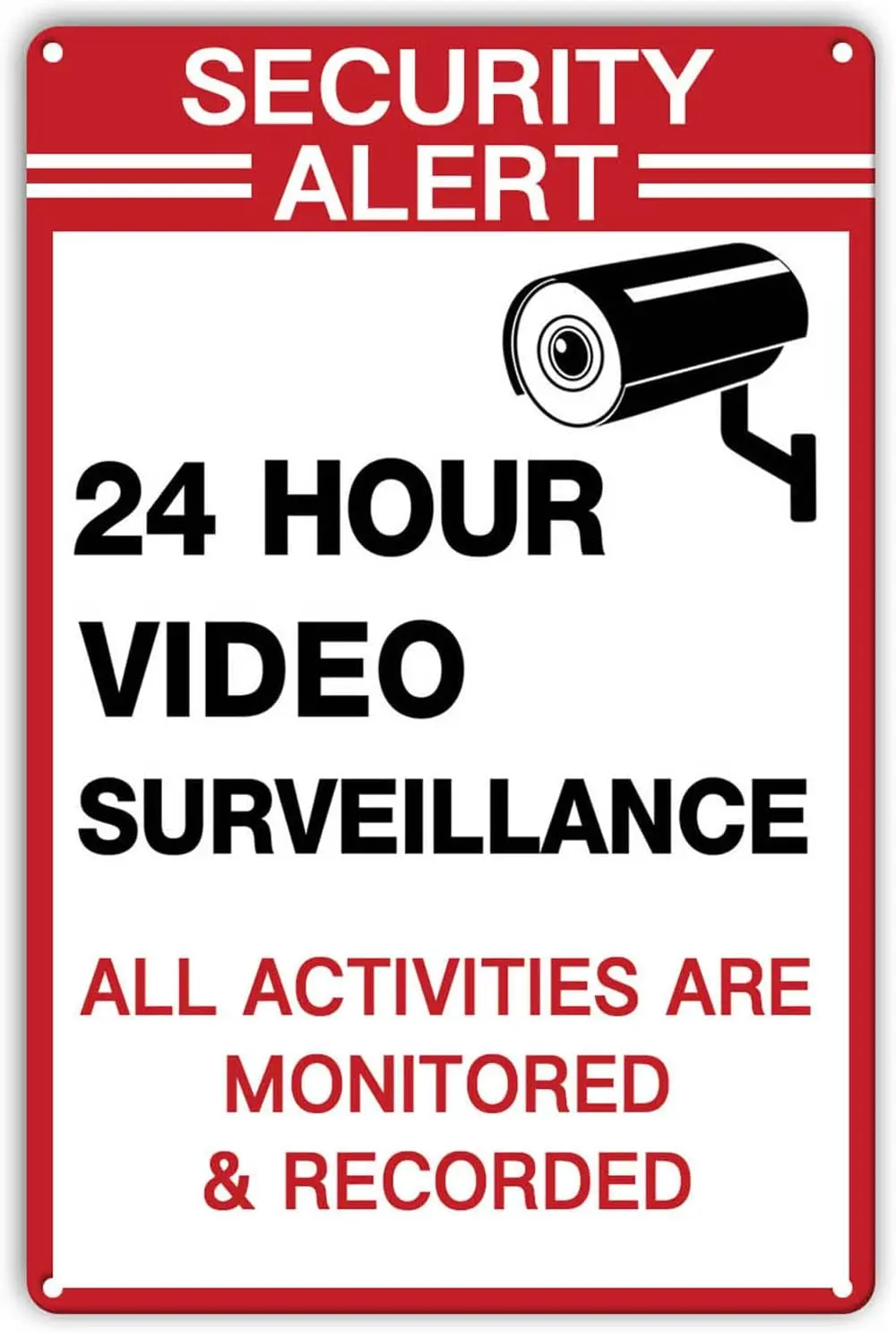 24 Hour Video Surveillance Sign,Aluminium Security Warning Reflective Metal Sign for Home Commercial CCTV Security