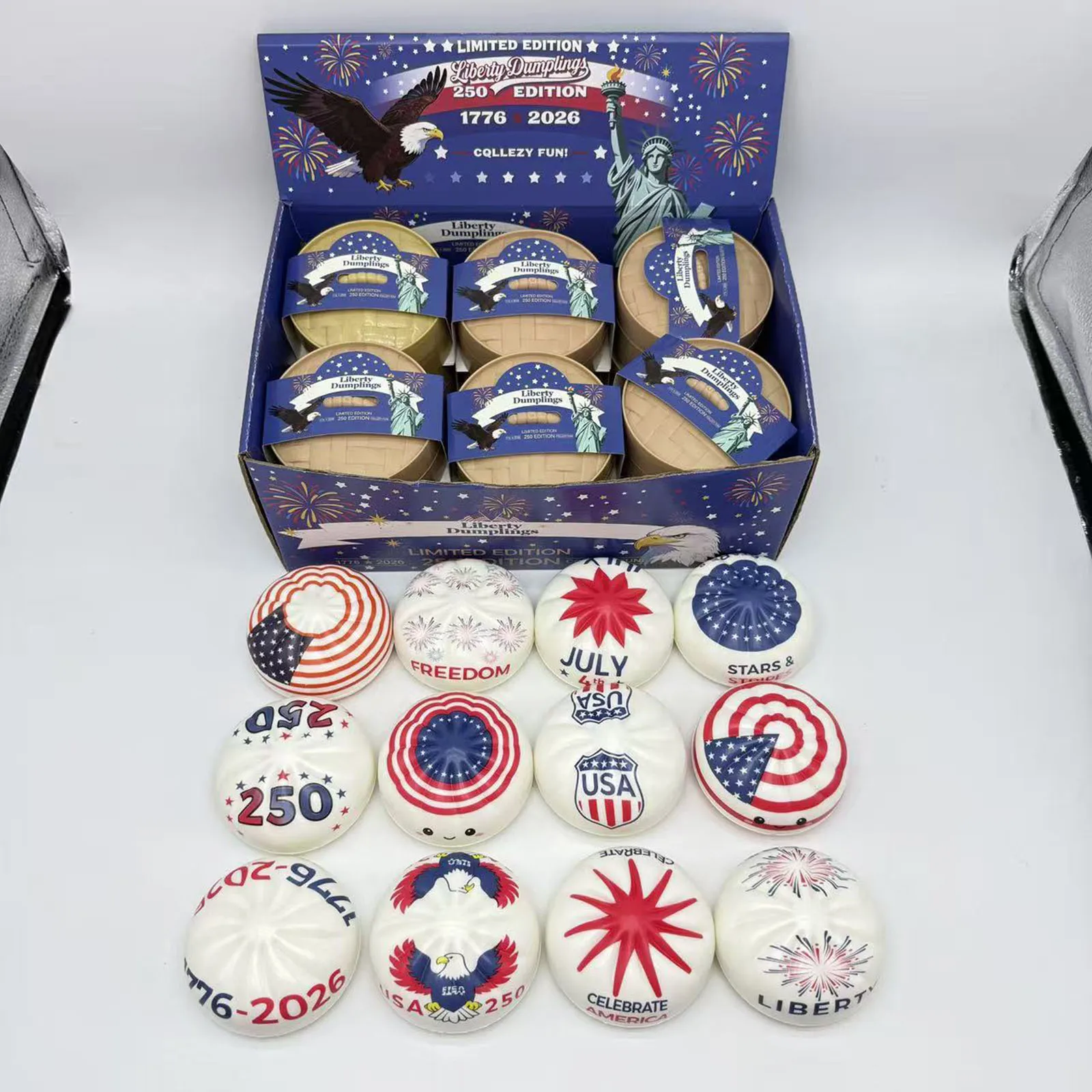 12pcs-us-250th-anniversary-dumpling-sensory-fidget-toy-with-steamer-squeeze-decompression-dough-slow-rebound-reliever-toys