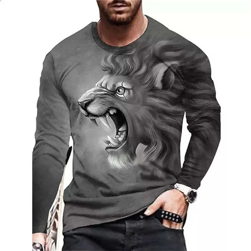 Men's 3D Printed Retro Long-sleeved Shirt Animal-printed Long-sleeved T-shirt Autumn and Winter Base Layer Streetwear Harajuku