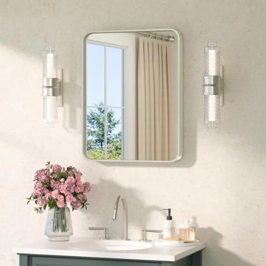 

Современное настенное зеркало в стиле фермерского дома с рамой из матового никеля, 16 x 20 дюймов, из закаленного стекла, для ванной комнаты, для элегантного интерьера