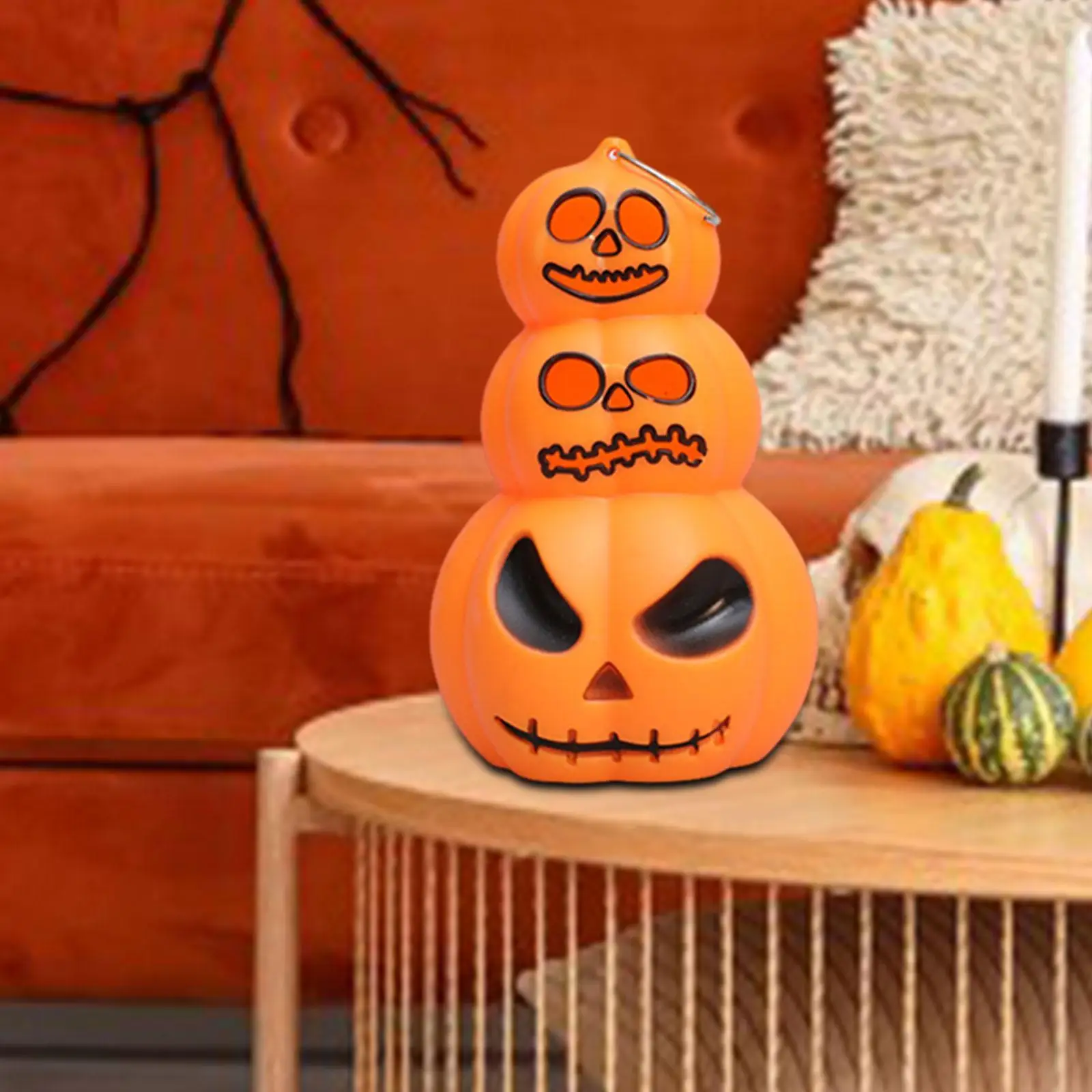 Halloween Pumpkin Hanging Lantern Lamp Decoration Multipurpose for Porch or Window Orange Color Cute 3.1x4.7inch Battery Powered