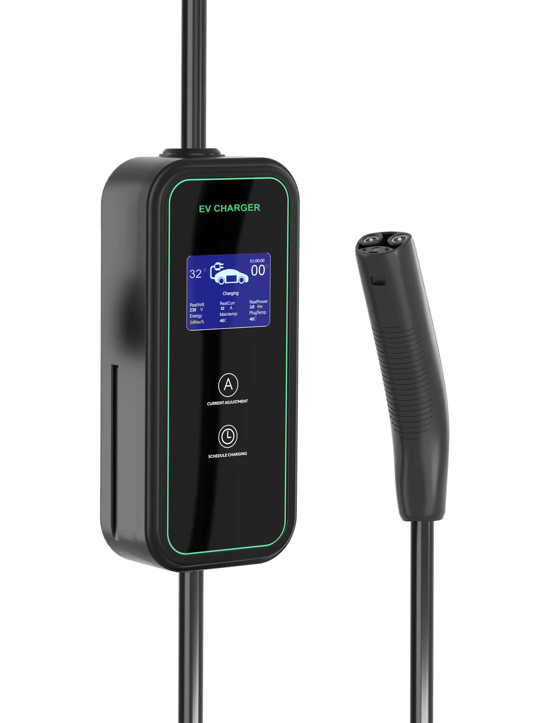Model A01 Adjustable 7kW 32A Portable EV Charger with Multi-Plug, Suitable for Home & Travel Charging