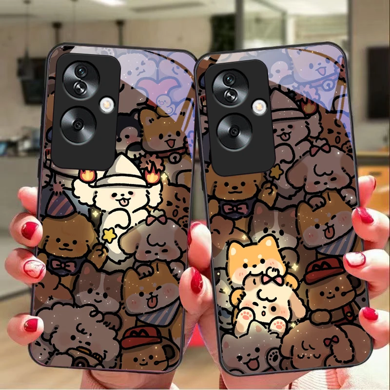 

Glowing Kitten For Oppo A79 5G 58 78 74 60 4G Reno 11F Realme GT 6 11 Note 50 10 C55 X2 Tempered Glass Black Phone Case