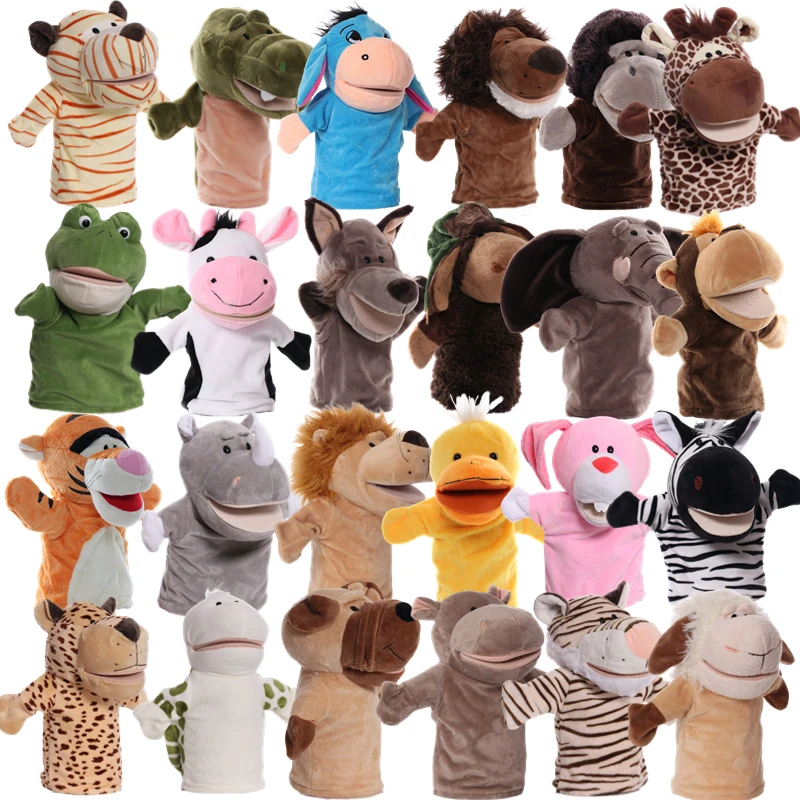 

25cm Animals Plush Stuffed Toys Hand Finger Story Puppet Kawaii Dolls Educational Baby Toy Lion Elephant Monkey Children Gifts