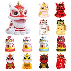 Hot Solar Energy Car Interior Ornaments Lion Dance Animal Doll Figurine Sway Model Automotive Dashboard Decorate Holiday Gifts