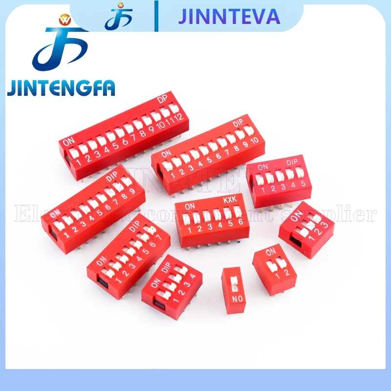 10PCS 2.54mm Dial switch Slide Type DIP Switch Module 1P 2P 3P 4P 5P 6P 7P 8P 9P 10P Pin Position Way Pitch Red Toggle Switch