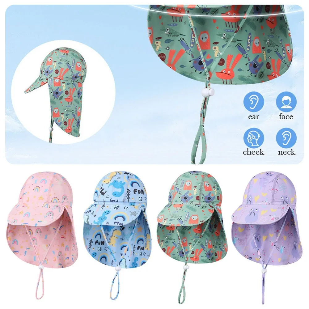 

Cartoon Pattern Printing Summer Baby Bucket Hat Widen Breathable Kids UV Protection Cap Big Brim with Neck Ear Covers