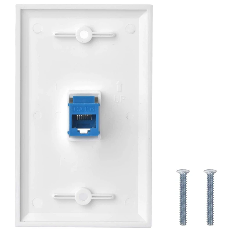 8X Cat6 Ethernet Wall Plate Outlet 1 Port RJ45 Network Female To Female Keystone Wall Coupler Jack Plate White & Blue