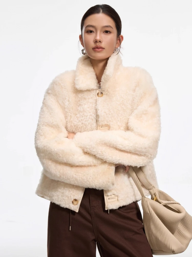 

High-end Luxury Lacon Lamb Fur Shearling Jackets for Women Simple Double-sided Wear Short Winter Genuine Leather Real Fur Coat