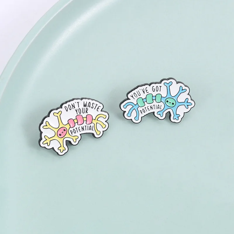 Cartoon Neuron Badge Brooch Pins You've Got Potential Inspirational Slogan Medical Scientific Enamel Lapel Pin Accessory Gift