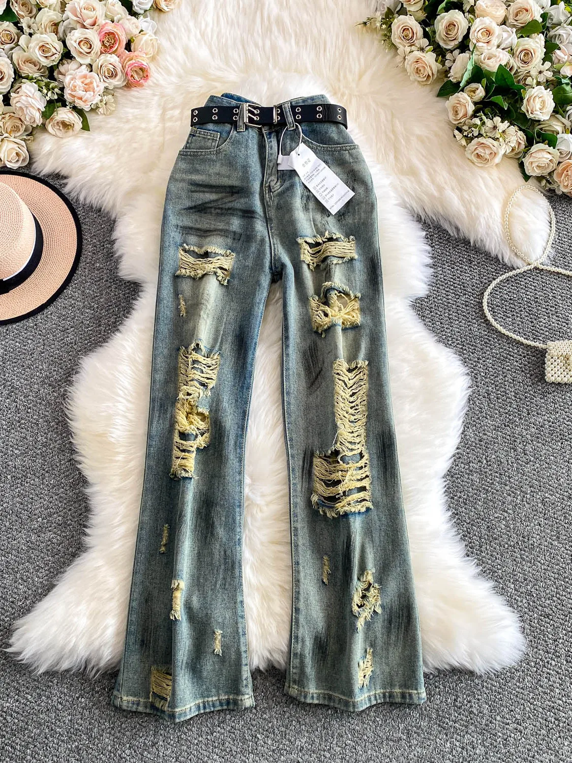 

Широкие джинсы с высокой талией в стиле ретро, женские модные длинные брюки прямого кроя, осенний сезон, защита от морщин