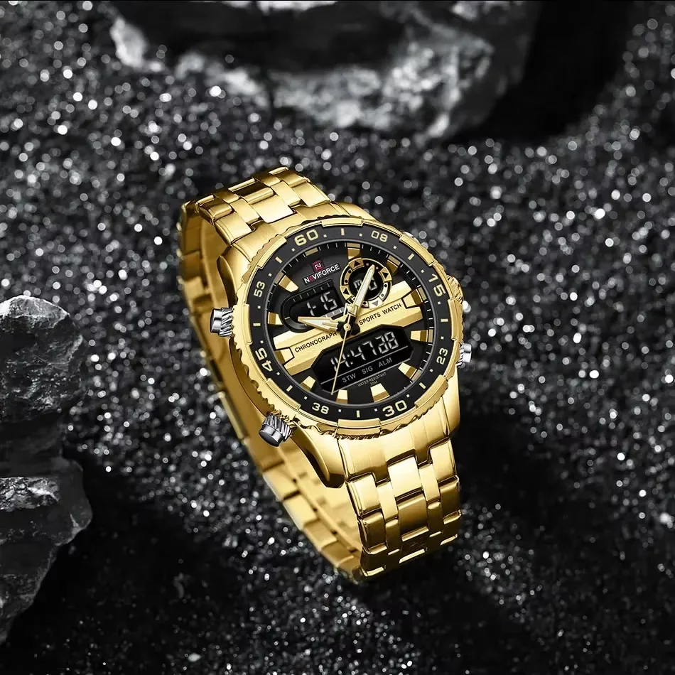 NAVIFORCE Fashion Brand Black Gold Men Watch Fashion Luxury Quartz Wrist Watches Sport Waterproof  Stainless Steel Strap NF9234