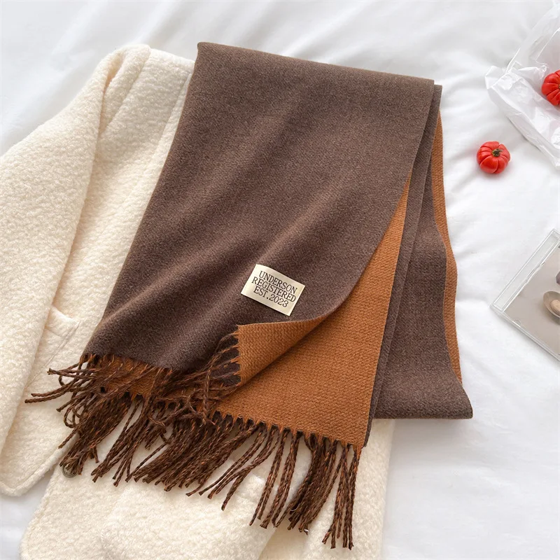 200*70cm Autumn Winter Women Designer Long Scarf 2024 Luxury Wraps Warm Fashion Vintage Solid Tassel Scarves Female Shawl Neck