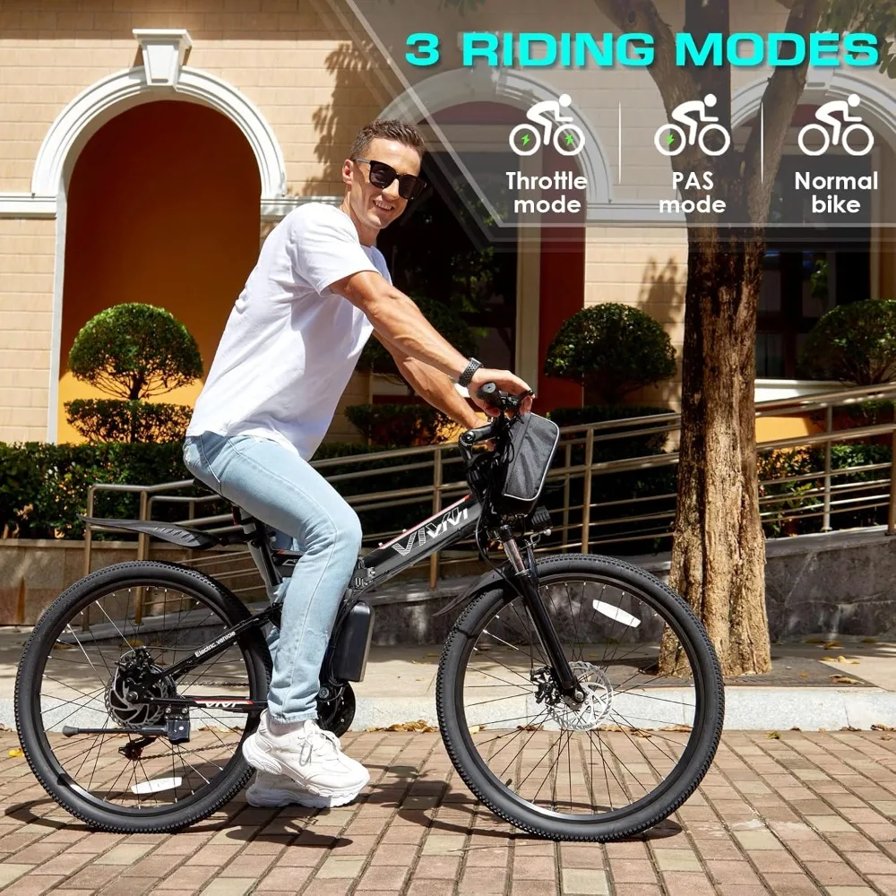 Adult Electric Bike 26 Inch, 500W Folding Electric Bike, 20MPH, Removable 48V Battery, 50 Mile Range, Dual Shock Absorbers