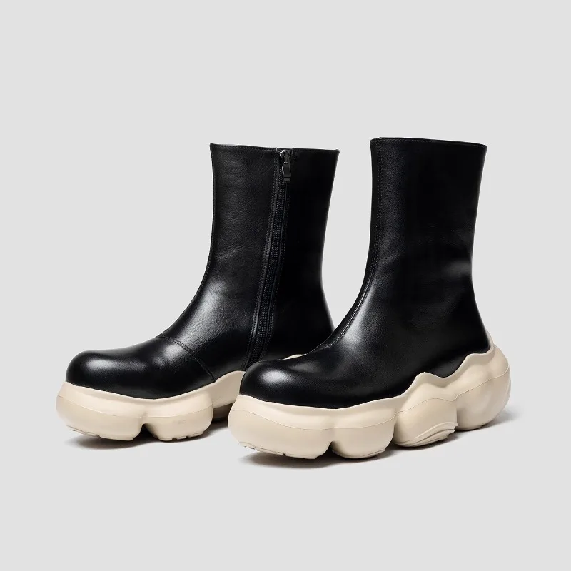 

Модные черные ботинки до середины икры из воловьей кожи, мужские ботинки челси из натуральной кожи с круглым носком, мужская спортивная обувь, увеличивающая рост, мужская