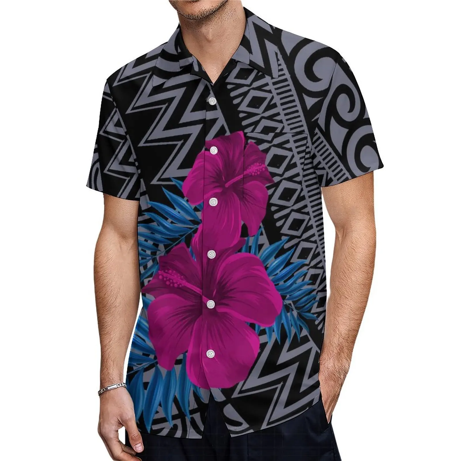 

High Quality Summer Men'S Casual Loose Shirt Polynesian Tribe Fashion Custom Hawaiian Men'S Aloha Shirt