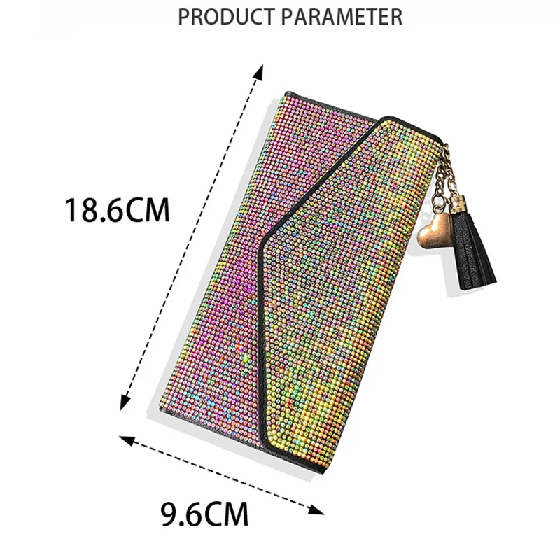 Bling Crystal Fashion Purse Leather Wallet Women Card Holders Multifunctional Pretty Desinger Square Hand Bags Ladies Wallets