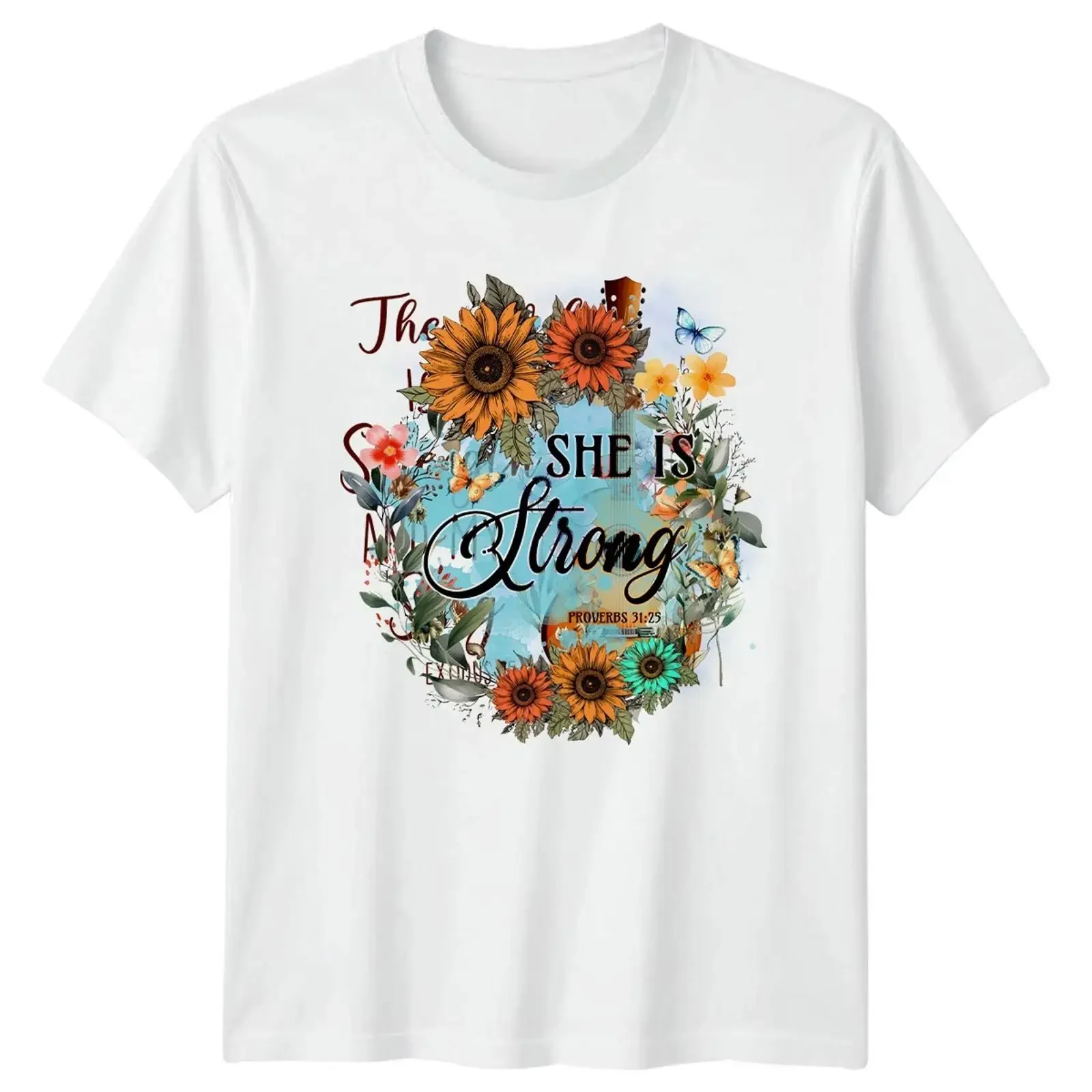 Sie ist stark Damen T Shirt Bibelvers Christlicher Glaube Muttertag vintage Washed Stylish designer clothes Stretched graphic