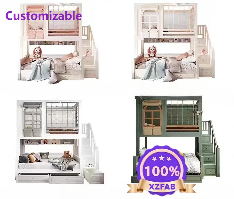 Factory Direct 2026 Upper and lower beds Solid wood, all solid wood High and low beds Bunk  High box storage Children's  Male