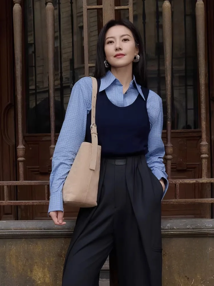 

Женский модный жилет из чистой шерсти с U-образным вырезом, вязаный, для повседневной носки, коллекция Весна 2025, новинка EBESWT057