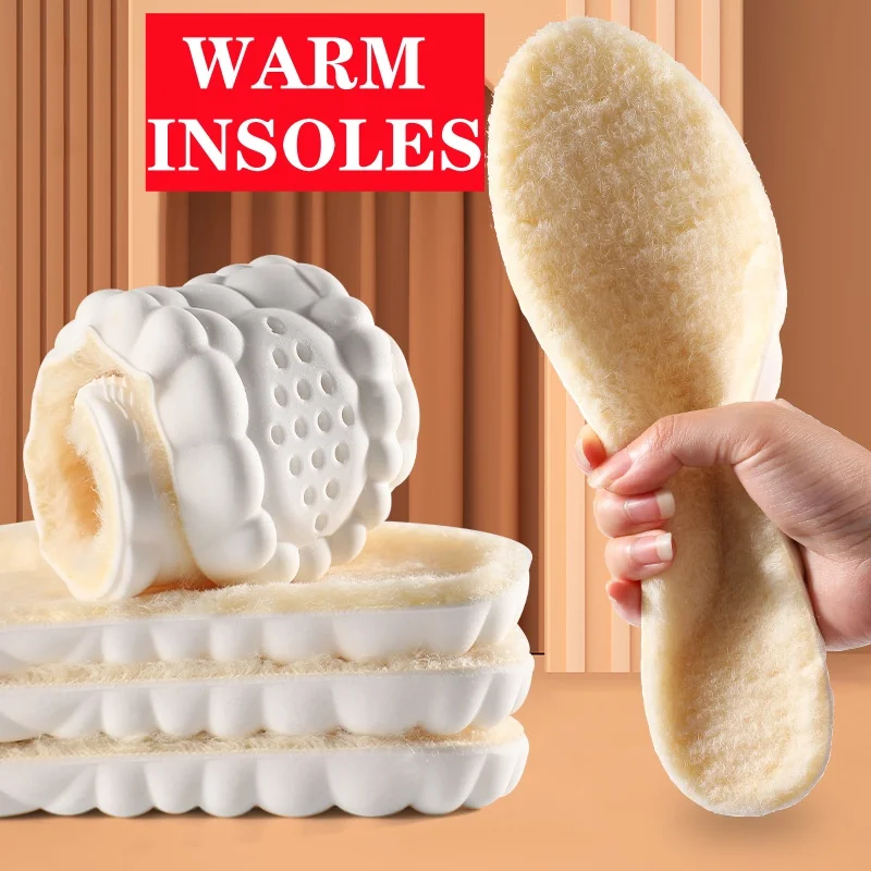 

Зимние шерстяные стельки для мужчин и женщин, дышащие, впитывающие пот, амортизирующие, удобные мягкие подошвы, флисовые стельки из искусственной кожи
