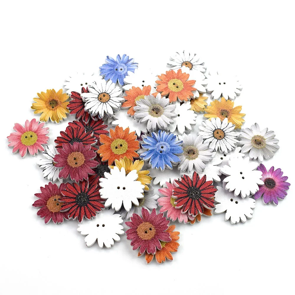 50PCS 25MM Wooden Chrysanthemum Button Cute Flower DIY Handmade Accessories Sewing Handmade Accessories Buttons