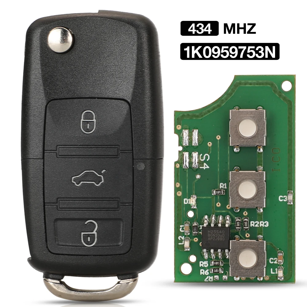 jingyuqin 3BTN 434 MHZ ID48 Chip 1K0959753N Smart Remote Car Key Fob For Volkswagen VW Golf 5 Jetta Tiguan Polo With HU66 Blade