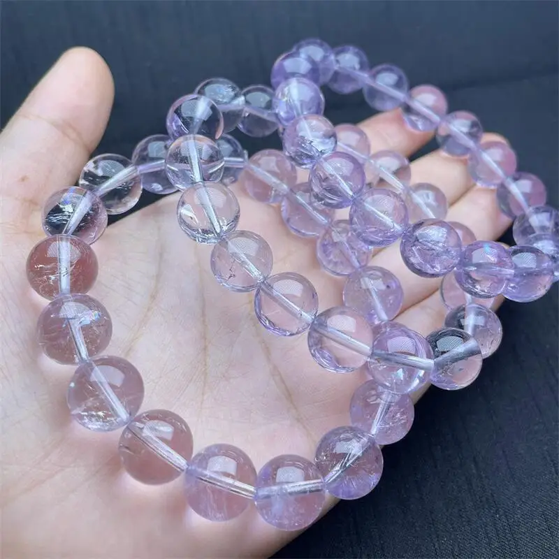 14MM Natural Clear Lavender Amethyst Bracelet String Charms Handmade Fortune Energy Bangle Mineral Woman Amulet Jewelry Gift