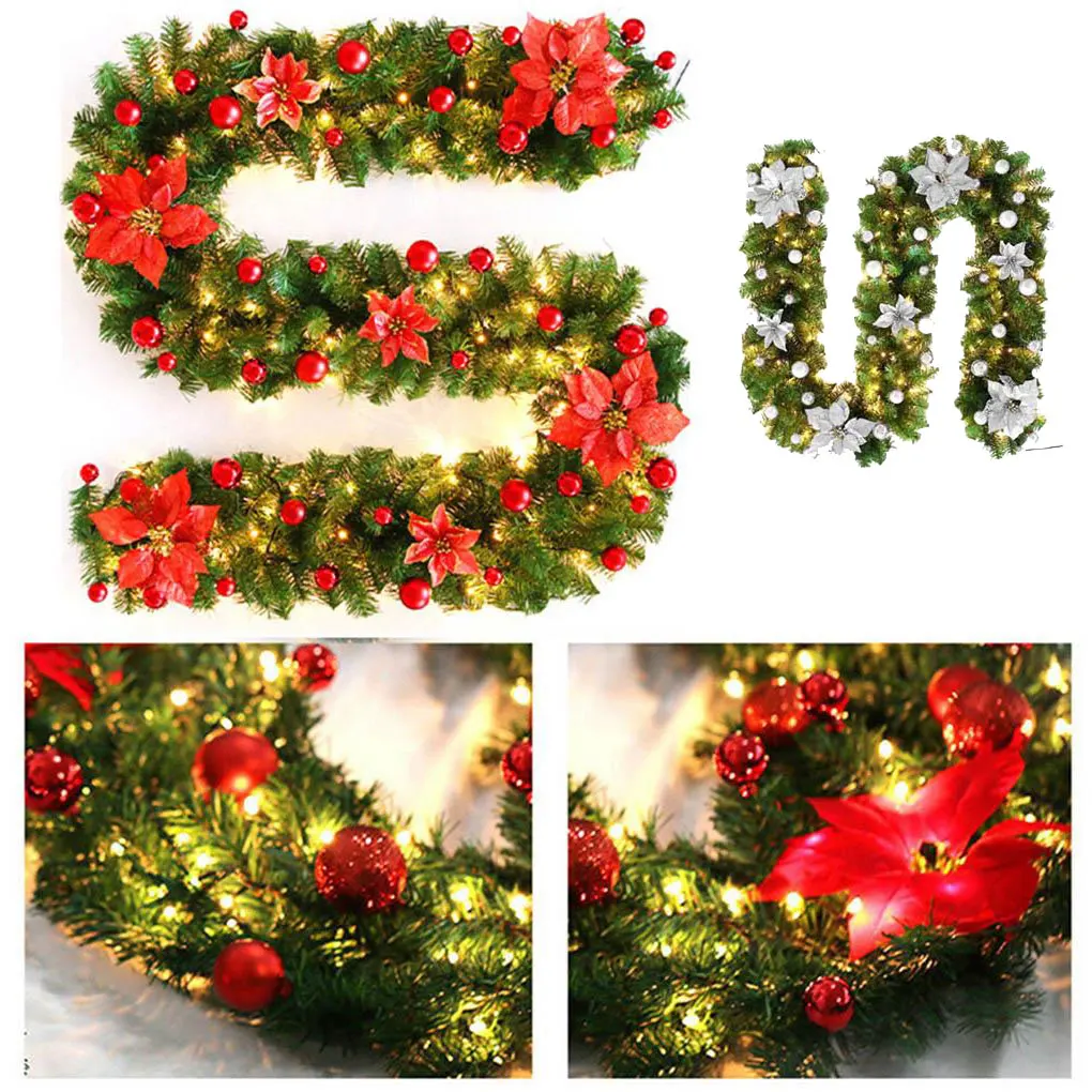 

2.7m LED Light Christmas Rattan wreath Luxury Christmas Decorations Garland Decoration Rattan with Lights Xmas Home Party